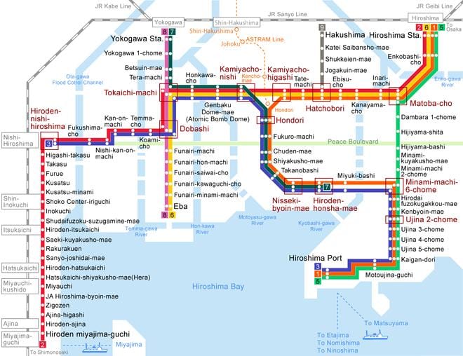 Mapa Hiroszimy tramwaj