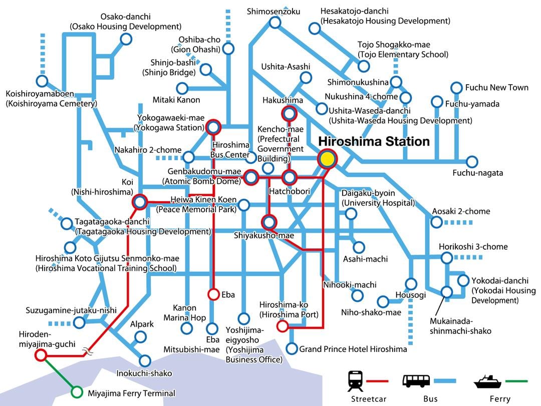 Mapa Hiroszimy transportu